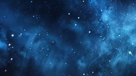 A mesmerizing night sky filled with twinkling stars and a captivating nebula against a deep blue background. Ideal for mystical and cosmic themes.の素材