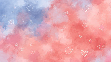 A dreamy pastel background featuring soft hues of pink and blue with whimsical hearts and stars. Perfect for artistic projects and creative designs.の素材