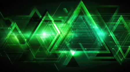 This vibrant abstract background features green geometric shapes and light effects, perfect for modern design needs. It embodies energy and creativity.の素材
