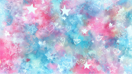 Vivid and colorful abstract background in pastel hues with whimsical stars and heart shapes, perfect for enhancing creative projects and designs.の素材