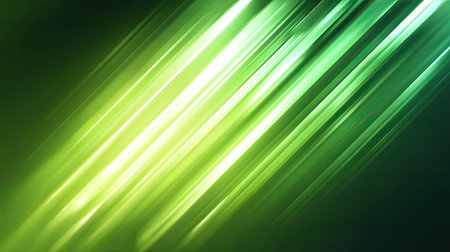 This abstract image showcases dynamic green light stripes creating a vibrant atmosphere. Ideal for modern design projects, backgrounds, and creative concepts.の素材