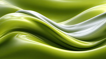 This abstract image captures smooth green waves with a soft texture and luminous highlights, creating a serene background perfect for relaxation and inspiration.の素材