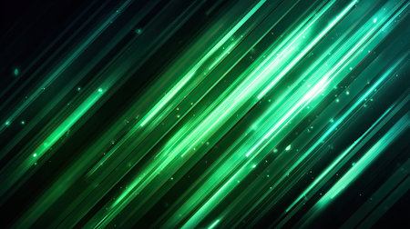 This captivating abstract image features vibrant green light rays in dynamic motion, enhanced by sparkling effects, perfect for various visual projects.の素材