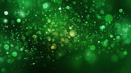 This stunning green background features soft bokeh effects filled with sparkling highlights, perfect for artistic projects, decorations, or digital design.の素材