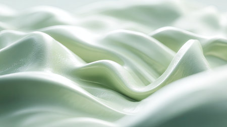 This captivating image showcases a smooth and flowing fabric surface in a soothing light green hue, highlighting the elegance and softness of texture.の素材