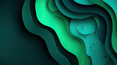 This abstract image features fluid green and teal shapes, creating a modern and artistic background for various design applications. Ideal for digital projects.の素材