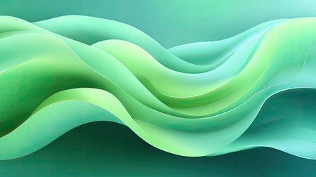 This fluid abstract image showcases graceful waves in shades of green and teal, creating a soothing and modern aesthetic for various design applications.の素材