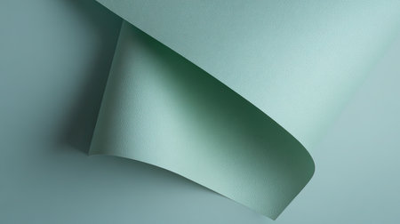 This image showcases a sleek, mint-colored paper with soft curves and delicate shadows, perfect for modern design projects and creative backgrounds.の素材