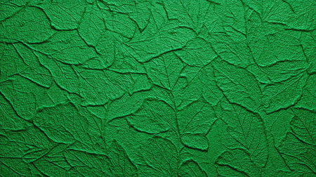 This vivid green background features a detailed leaf texture, perfect for nature themes, eco-friendly designs, and artistic projects that evoke freshness.の素材