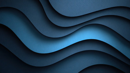 This abstract image features wavy layers in various shades of blue, creating a serene and elegant composition. Ideal for modern design and graphic applications.の素材