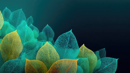 This stunning abstract illustration features a vibrant array of intricately detailed leaves with soft gradients, perfect for enhancing nature-themed projects or creating a serene background.の素材