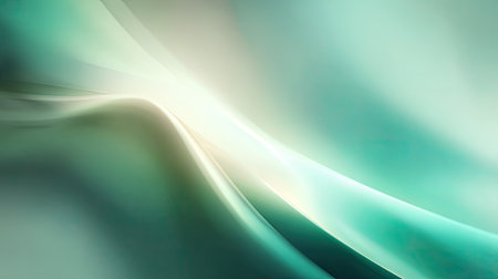 This abstract background features flowing curves in soft teal and green hues, creating a serene and elegant atmosphere perfect for creative projects.の素材