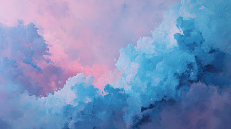 This stunning abstract painting features a soft blend of pink and blue hues that evoke a dreamy atmosphere. Ideal for artistic backgrounds or personal decor, it showcases delicate textures and peaceful aesthetics, inviting a sense of tranquility.の素材