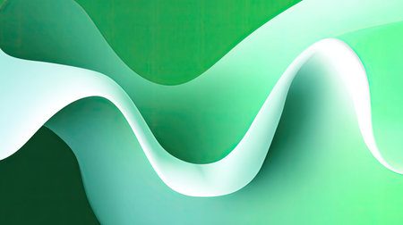 This abstract image features elegant green waves flowing in smooth curves, creating a tranquil and modern ambiance, perfect for digital backgrounds or design projects.の素材