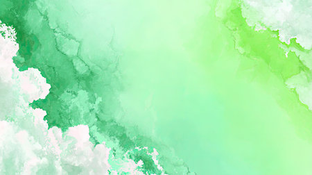 This soft green abstract background features a delicate watercolor texture with light cloudy patterns, creating a serene and calming atmosphere ideal for various design projects.の素材