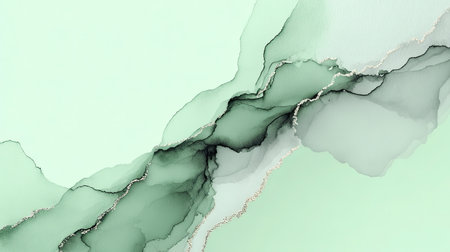 A captivating abstract fluid art piece featuring green and black tones that create an elegant and serene background, perfect for modern design projects.の素材