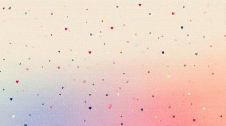 This enchanting background features a soft gradient with colorful hearts scattered throughout. It is ideal for romantic designs, celebrations, and creative projects.の素材