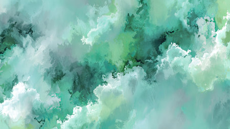 A captivating abstract background featuring soft green clouds and a fluid texture, ideal for artistic projects, designs, or modern decor applications.の素材