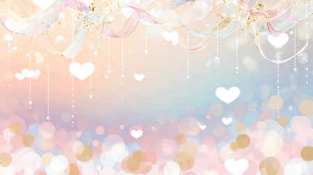 A soft and dreamy pastel background with floating hearts and bokeh effects, ideal for romantic designs, greeting cards, and festive celebrations.の素材