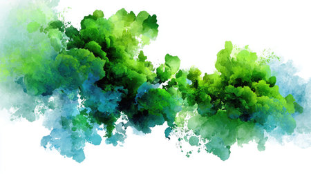 This vibrant abstract artwork features a blend of green and blue hues in a watercolor style. Perfect for various creative projects, the piece evokes feelings of freshness and tranquility.の素材