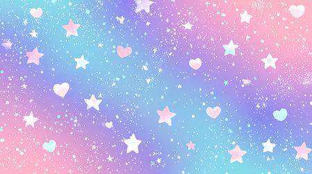 A whimsical pastel background featuring a constellation of stars and hearts in soft blue and pink shades. Perfect for enhancing creativity and charm.の素材