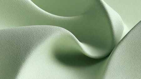 Close-up view of soft green fabric gracefully flowing, showcasing smooth texture and elegant wave patterns, ideal for artistic and design projects.の素材