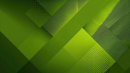 This abstract green geometric background features a seamless blend of lines, shapes, and patterns, perfect for creative projects and modern design.の素材