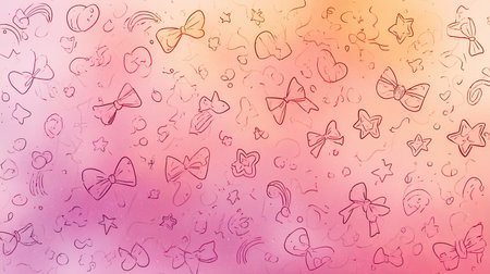 A delightful and whimsical pattern featuring bows and stars, set against a vibrant gradient background. Perfect for kids' decor or fashion designs.の素材