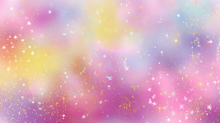This abstract cosmic background features a blend of vibrant colors and twinkling stars, creating a dreamy atmosphere perfect for creative projects.の素材