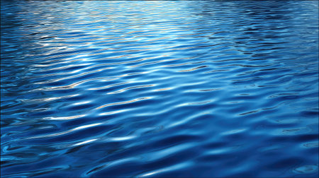 A serene view of a calm blue water surface, showcasing gentle ripples and reflections under soft natural light, perfect for nature-themed projects.の素材