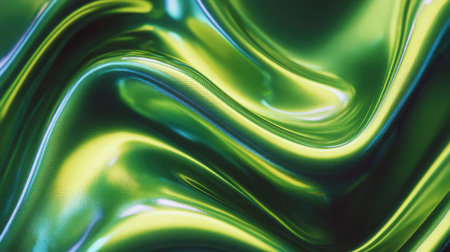 This image showcases a captivating glossy green fabric with smooth ripples, featuring shimmering light reflections. Perfect for artistic backgrounds or design projects.の素材