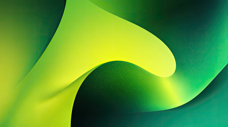This abstract image features smooth curves and a vibrant gradient of green and yellow, creating an energetic and modern background perfect for design projects.の素材