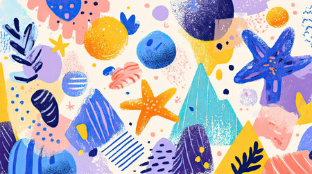 This vibrant abstract background features a blend of colorful shapes and textures, perfect for creative projects, modern designs, and artistic endeavors.の素材