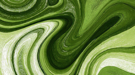 This abstract image features swirling green patterns and textures that create a dynamic and fluid appearance, perfect for backgrounds and designs.の素材