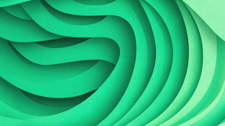 This abstract image showcases smooth green waves layered in a dynamic formation, creating a visually engaging design suitable for modern backgrounds and projects.の素材