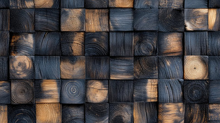 Abstract wood pattern created by burnt, charred, and natural wood arranged togetherの素材