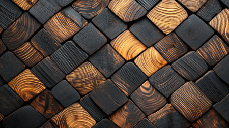 Abstract wood pattern created by burnt, charred, and natural wood arranged togetherの素材