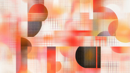 A colorful design featuring overlapping abstract shapes and textured gradientsの素材