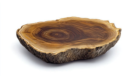 A cross-section of a tree stump showing annual rings with a high level of detailの素材