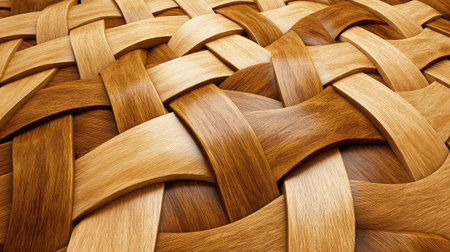 A modern parquet flooring pattern made from interlocking light and dark wood piecesの素材