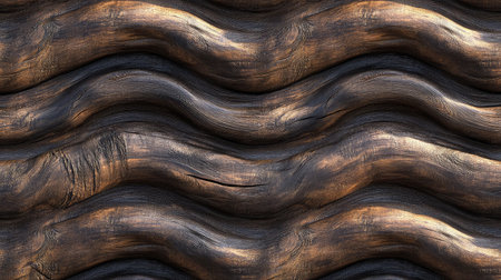 A seamless pattern of dark walnut wood with swirling textures and deep brown huesの素材