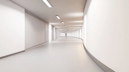A spiral parking ramp with clean white walls and soft lighting overheadの素材