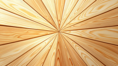 A top-down view of a wooden tabletop with radial saw marks and smooth edgesの素材