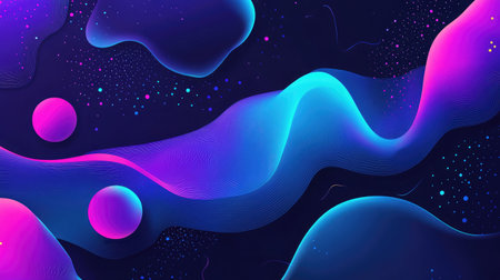 A vibrant composition of glowing holographic shapes and textures in futuristic tonesの素材