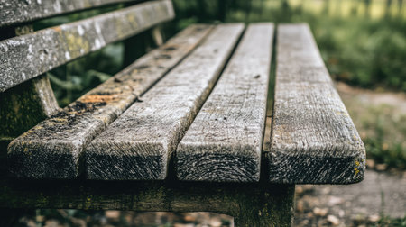 Close-up of wood grain on a rustic wooden bench with rough texturesの素材