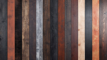 Rustic wood panel with a mix of weathered and polished textures in varying tonesの素材