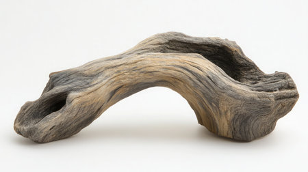 Textured driftwood with natural grooves and weathered patterns in soft gray tonesの素材