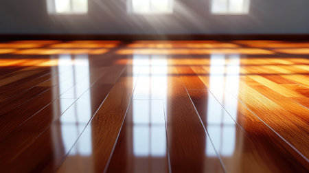 Polished cherry wood grain with a glossy finish and soft light reflectionsの素材