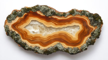 Textured wood grain from a fallen tree with moss accents in natural tonesの素材