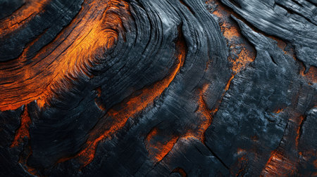 Polished ebony wood with a high-contrast black and dark brown grain textureの素材